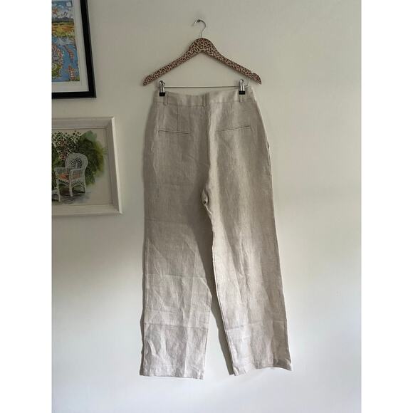 REFORMATION NWT Mason 100% Linen Oatmeal Tan Pants Size 8 - Picture 9 of 12